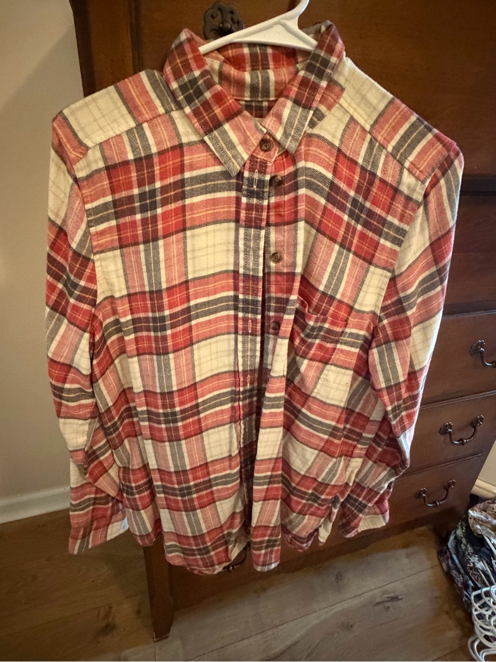 American Eagle Red and Navy Plaid Boyfriend Shirt
